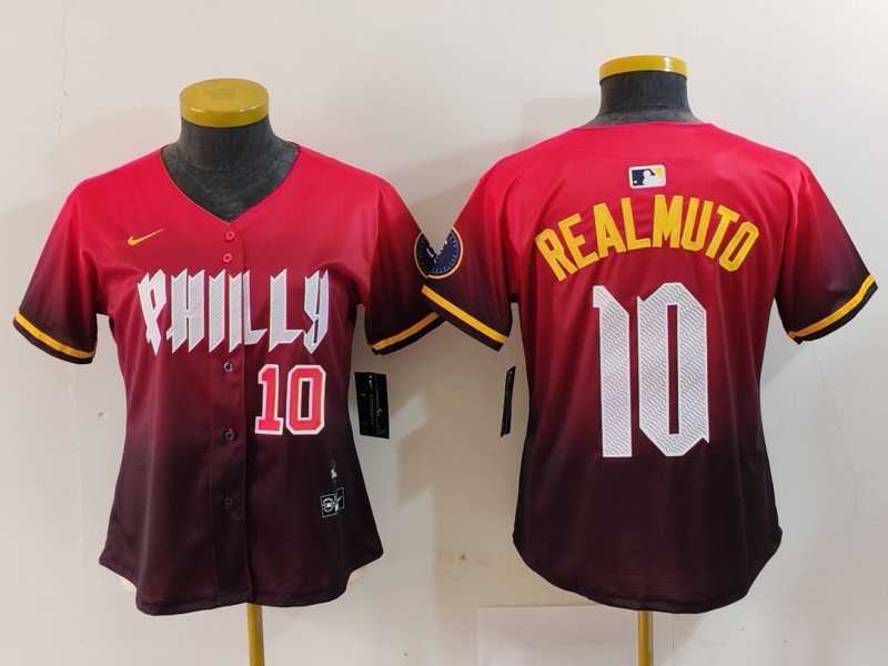 Womens Philadelphia Phillies #10 JT Realmuto Number Red 2024 City Connect Limited Jersey